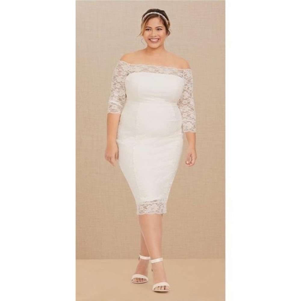 Torrid 20 Ivory Special Occasion Sexy Off Shoulder Lace‎ Bodycon Wedding Dress